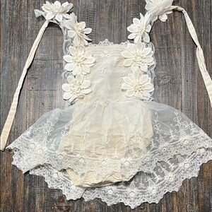 Ivory Lace Floral Infant Dress Romper